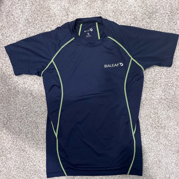 Baleaf Laureate Quick Dry Short Sleeve T Shirt- large navy w/ lime green detail - Picture 1 of 4